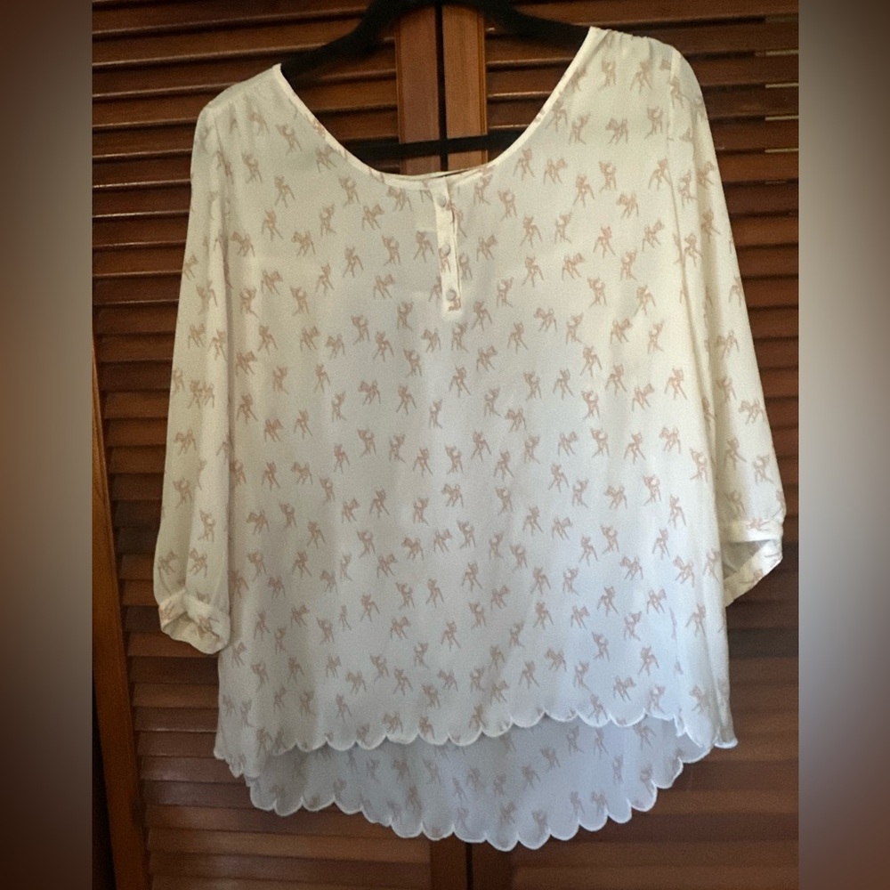LC Lauren Conrad Cream Blouse with Bambi Design